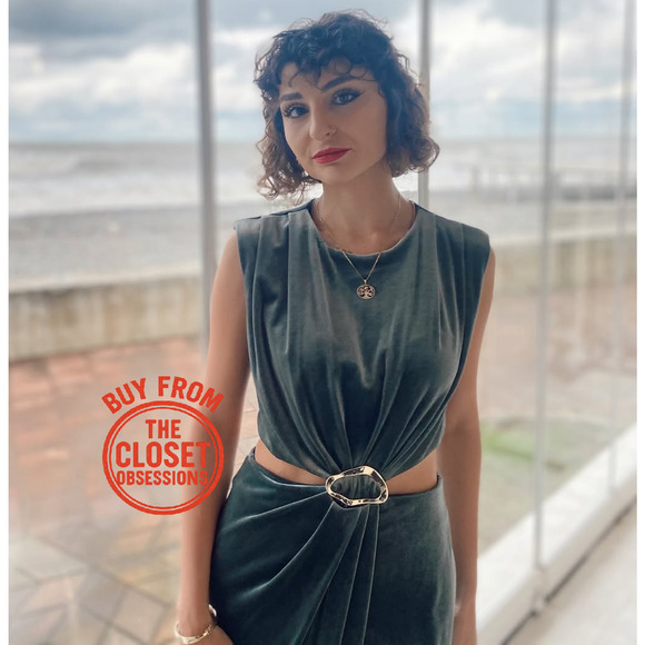 💚 ZARA Emerald Cut Out Midi Dress with Buckle Detail NWT 💚 - Picture 9 of 16